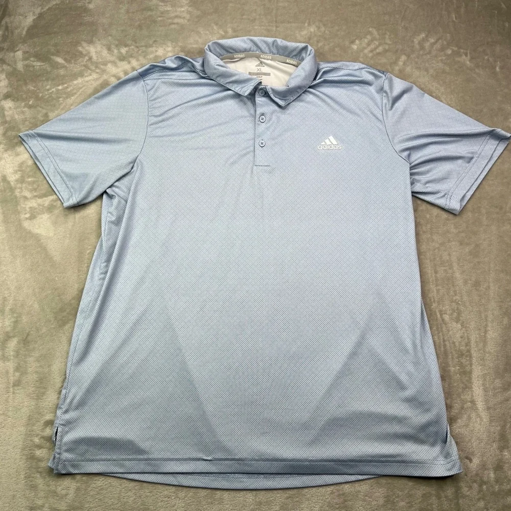 Adidas Golf Polo Shirt Mens XL Blue Micro Dot Stretch‎ Performance Short Sleeve